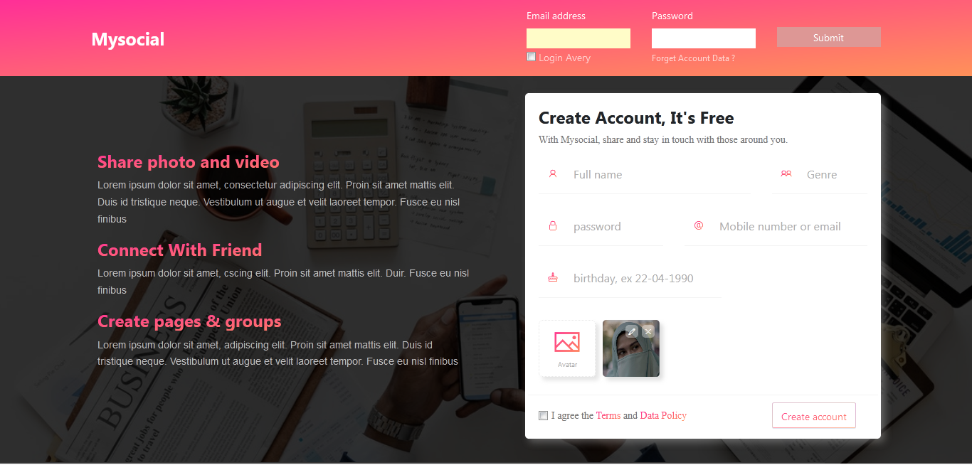 Mysocial -  social netwrok Bootstrap theme - Cover Image