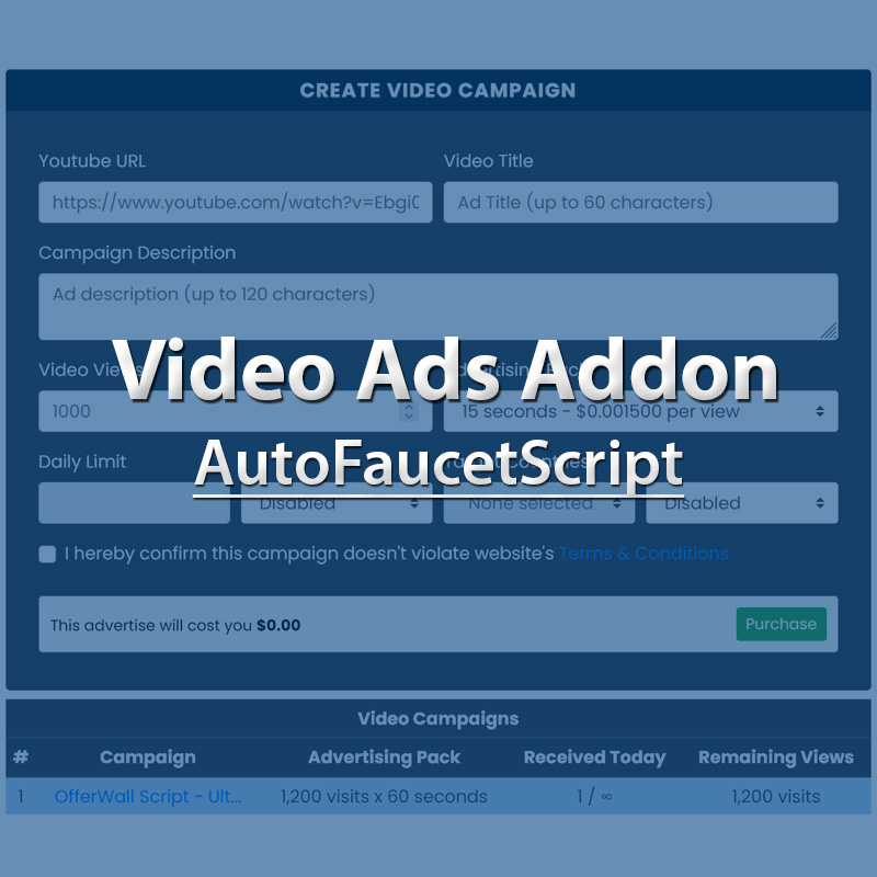 Video Ads Addon - AutoFaucetScript - Cover Image