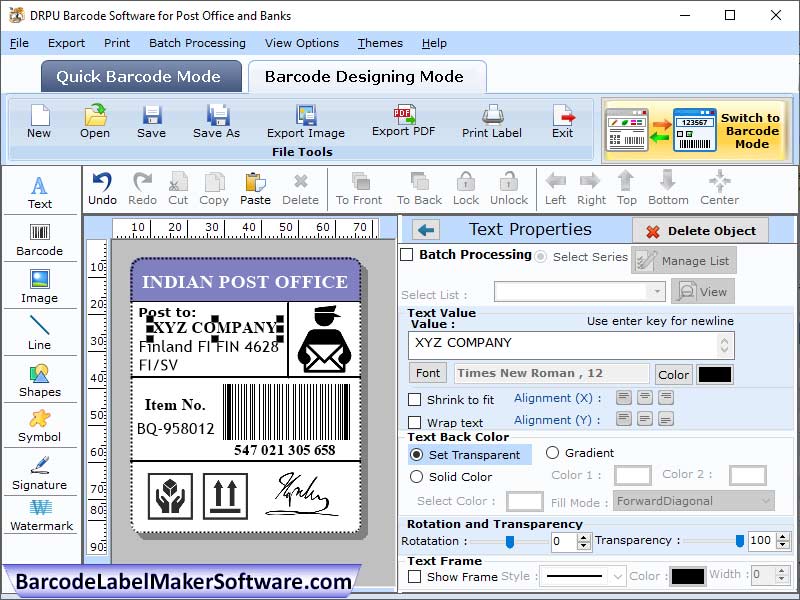 Postal Banking Barcode Utility - Cover Image