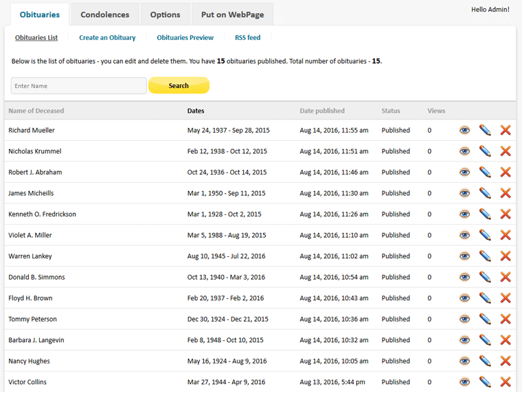 Funeral Script PHP - Screenshot 2