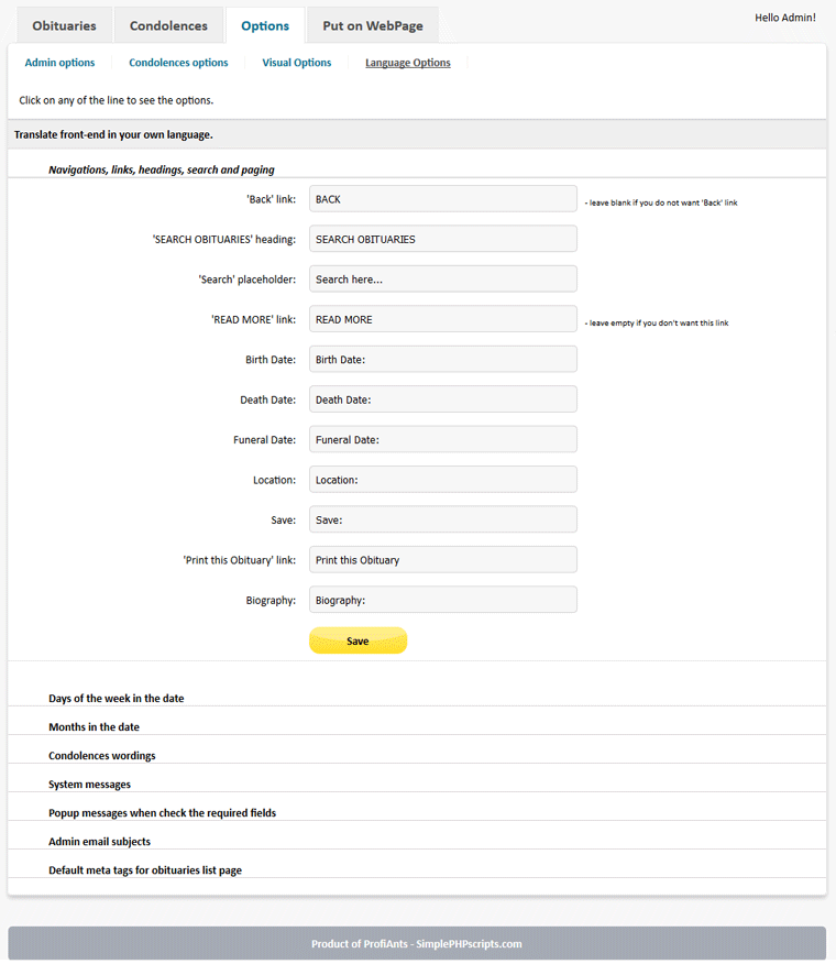 Funeral Script PHP - Screenshot 5