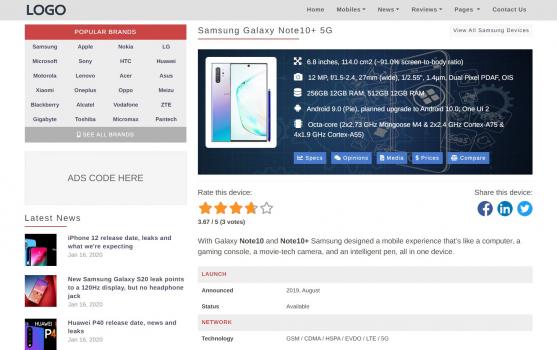 Mobile Phones Script (News, Reviews, Ratings, Specs, Compare). Phones Database included - Screenshot 2
