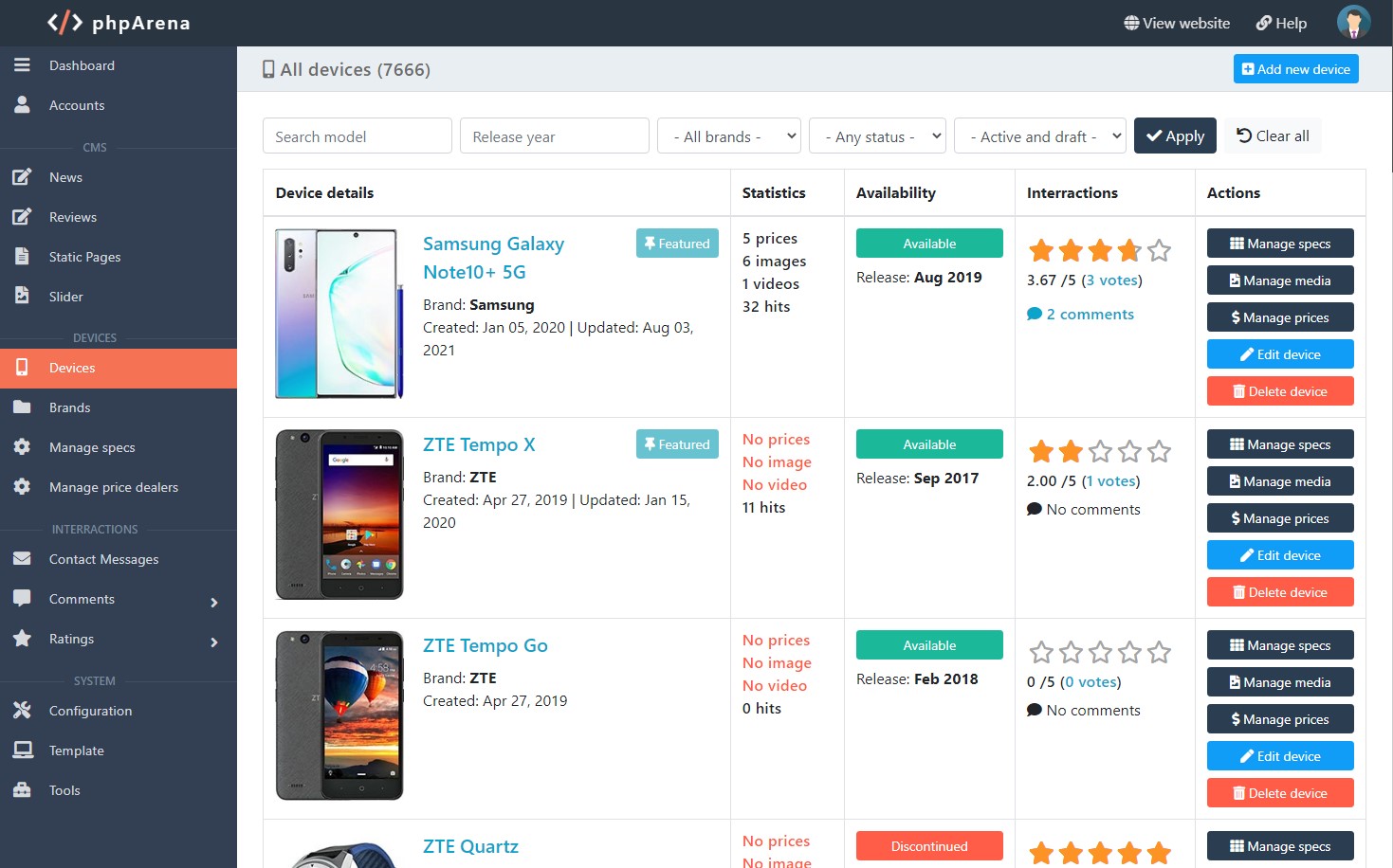 Mobile Phones Script (News, Reviews, Ratings, Specs, Compare). Phones Database included - Screenshot 6