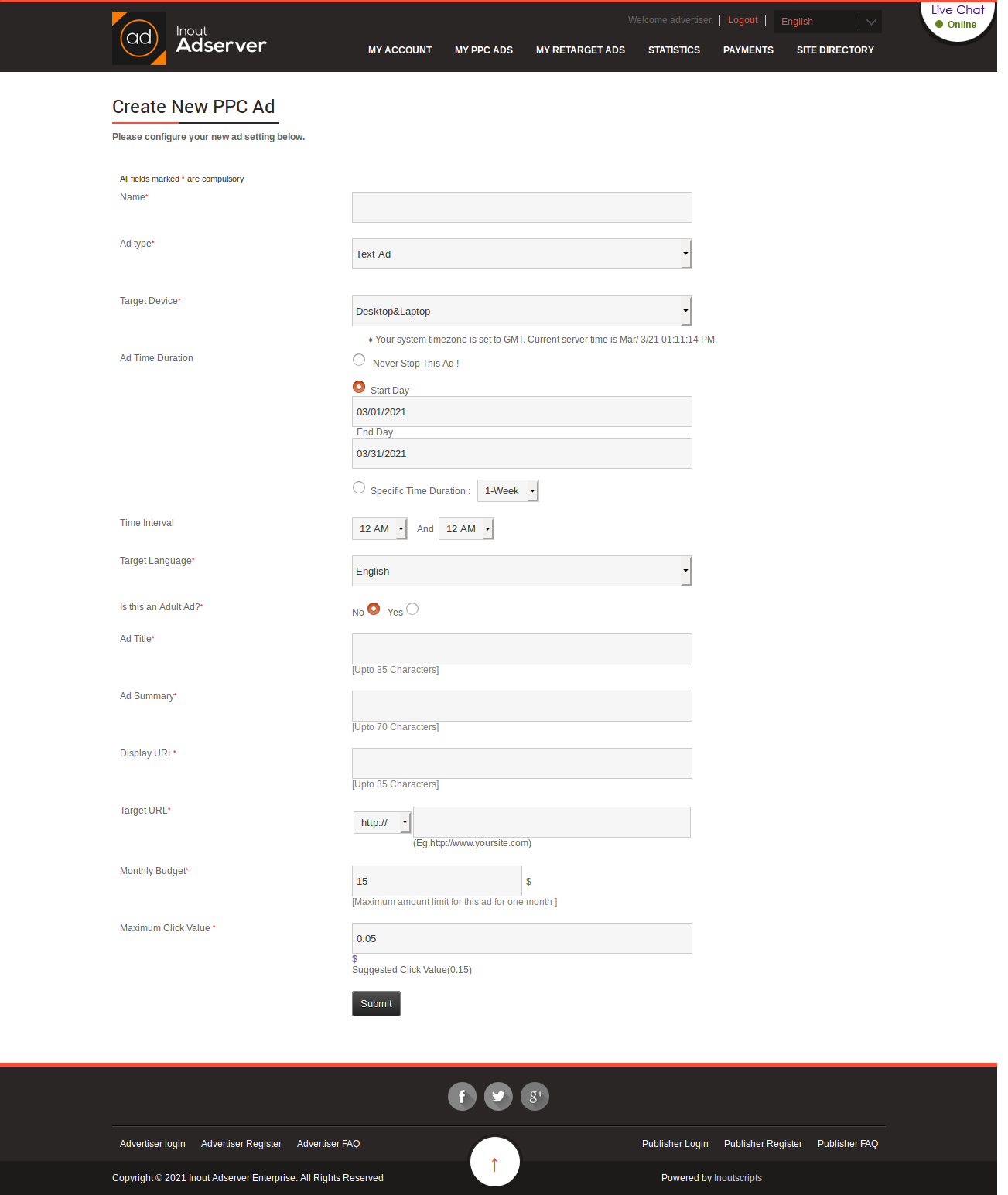Time Targeting Ads (for Inout Adserver) - Screenshot 1