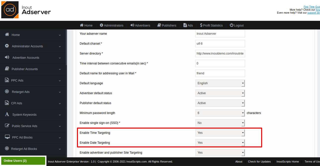Time Targeting Ads (for Inout Adserver) - Screenshot 2