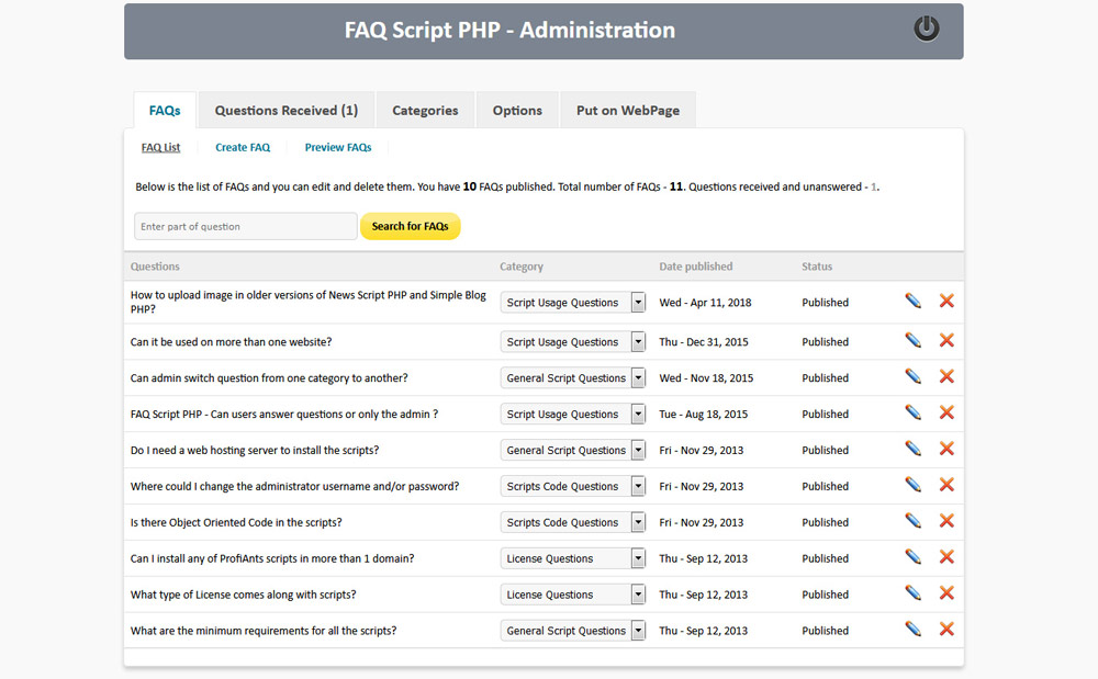FAQ Script PHP - Screenshot 4