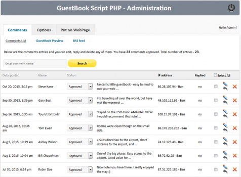 Visit Listing - GuestBook Script PHP GuestBook Script PHP - Screenshot 3