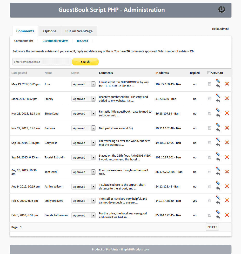 GuestBook Script PHP - Screenshot 2
