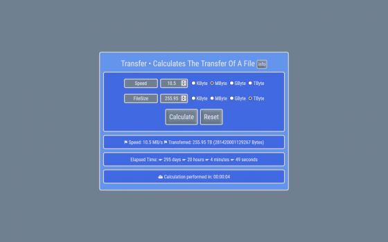 Transfer - Calculates The Transfer Of A File - Screenshot 1