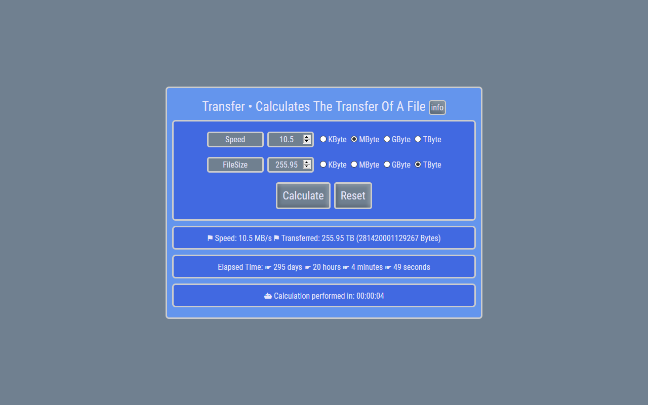 Transfer - Calculates The Transfer Of A File - Screenshot 1