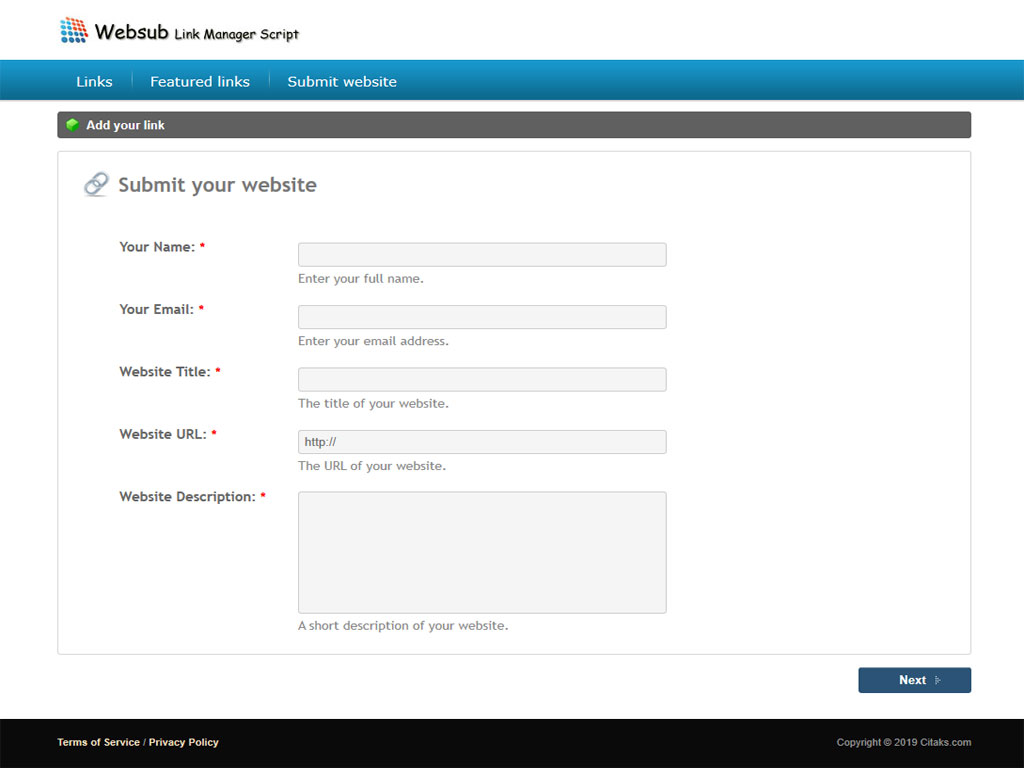 Websub reciprocal link manager PHP script - Screenshot 4