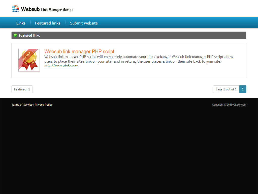 Websub reciprocal link manager PHP script - Screenshot 2