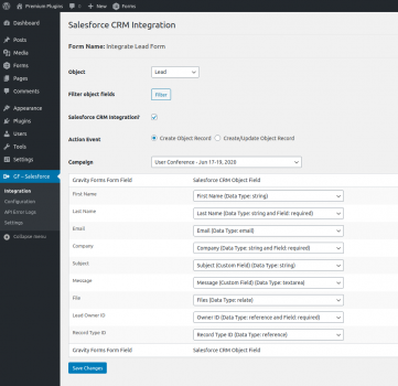 Wordpress Plugin for Gravity Forms to Salesforce CRM Posting - Screenshot 4