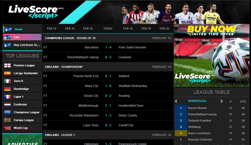 LiveScore Script BETA - Screenshot 1