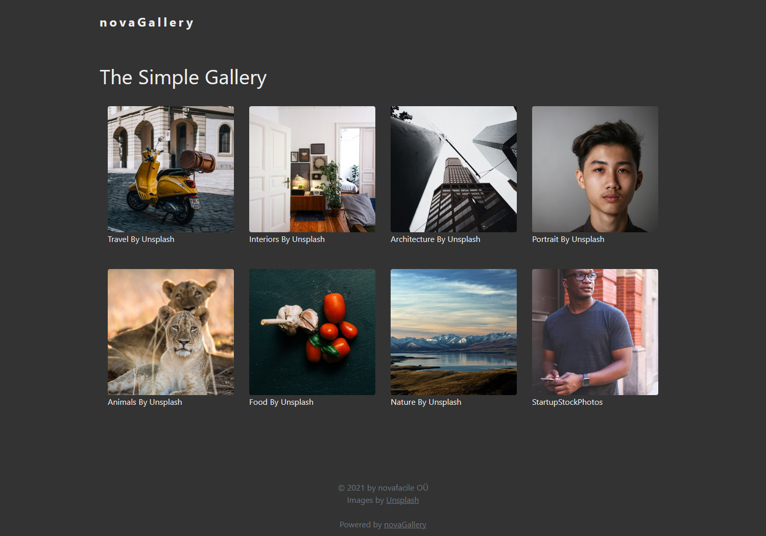 novaGallery - Beautiful and modern PHP Photo Gallery (Flat-File, no database required) - Screenshot 1
