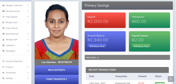 Online Savings and Loan Banking System - Screenshot 1