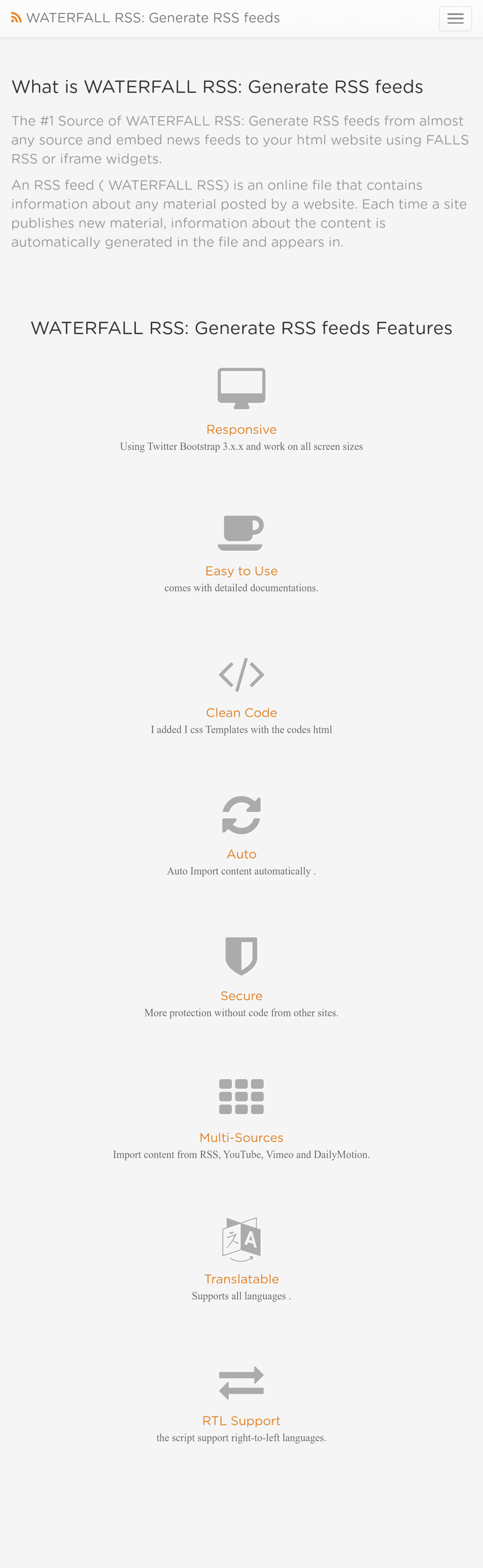 WATERFALL RSS: Generate RSS feeds - Screenshot 1