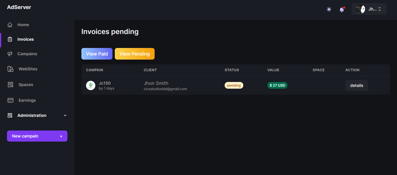 AdServer - Sell Your Advertising Spaces - Screenshot 3