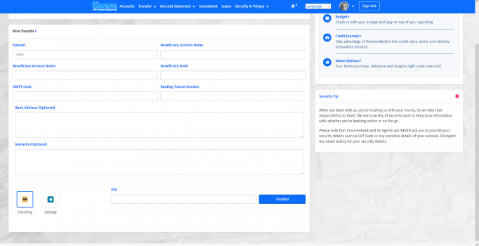 Kinsmen Internet Banking PHP Script - Screenshot 1
