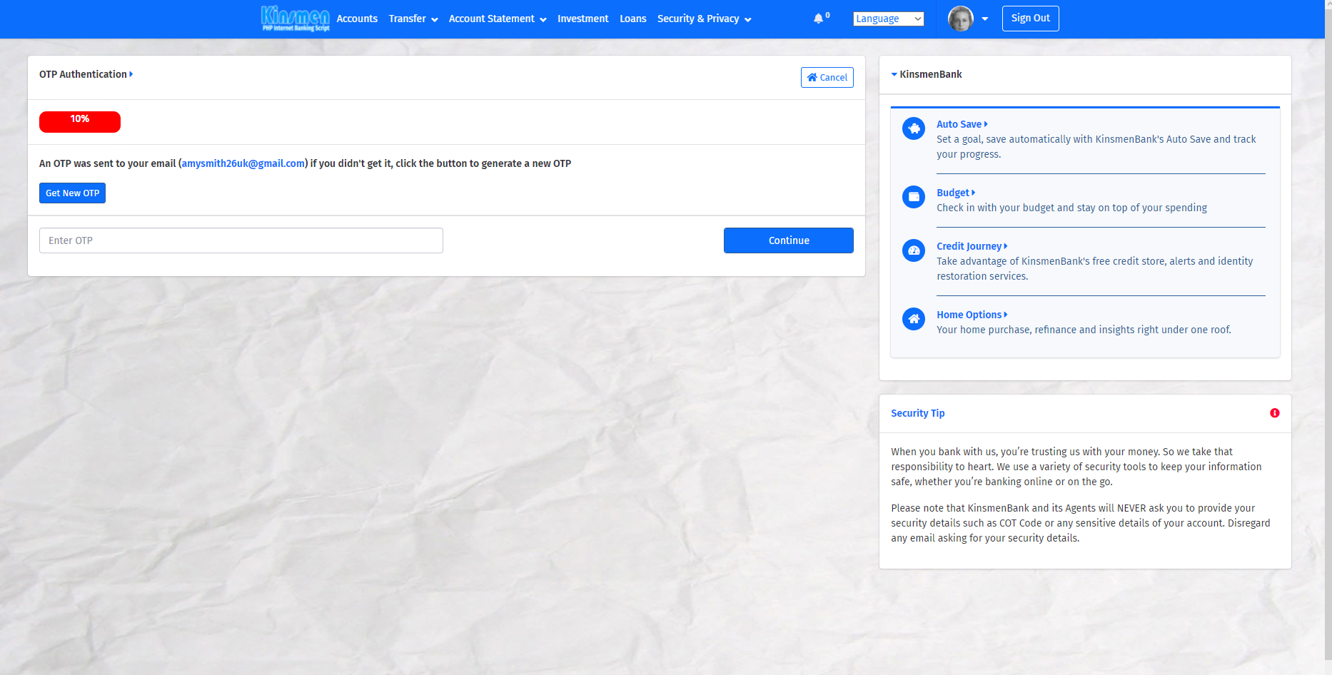 Kinsmen Internet Banking PHP Script - Screenshot 2
