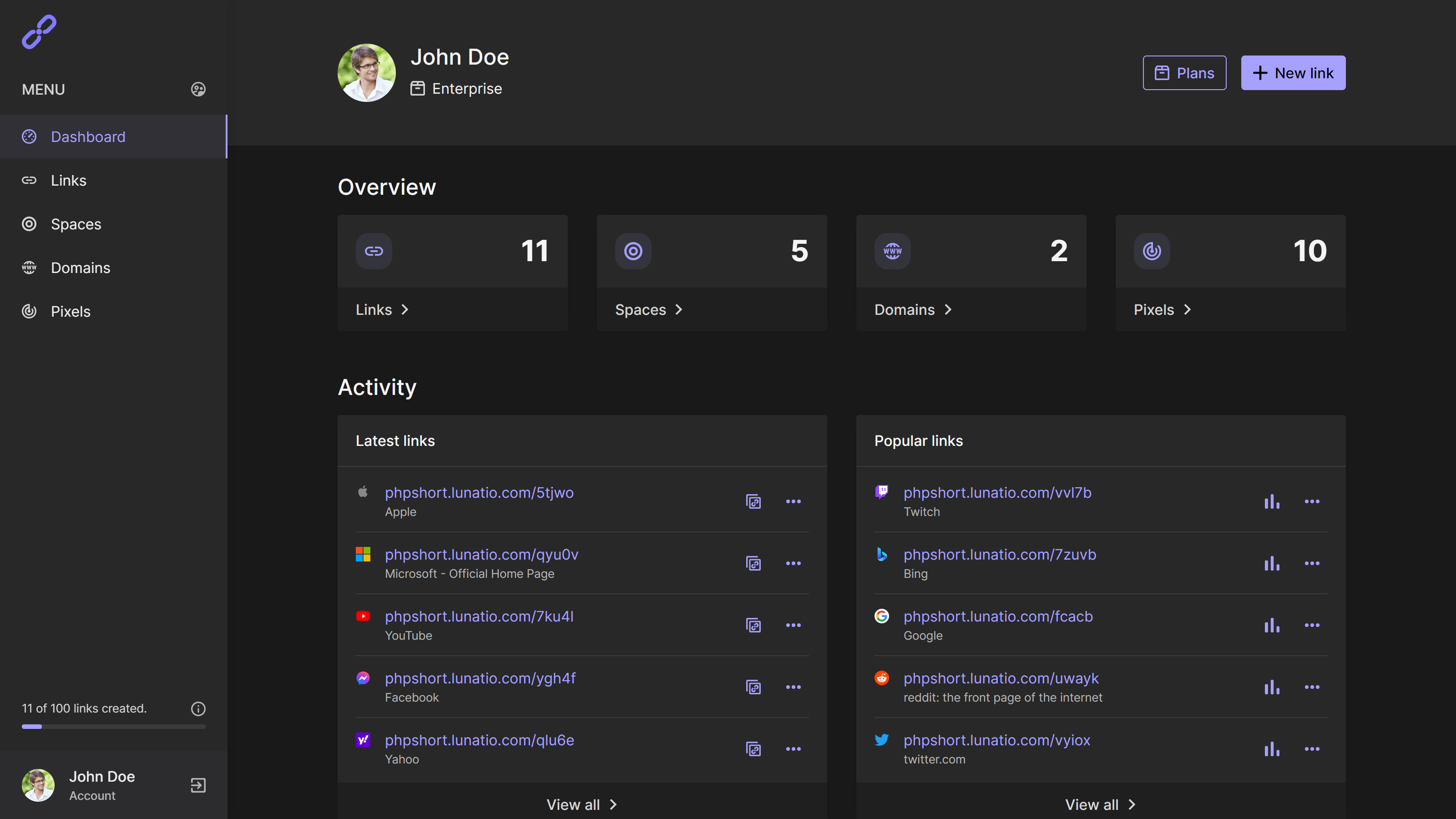 phpShort - URL Shortener Platform - Screenshot 2