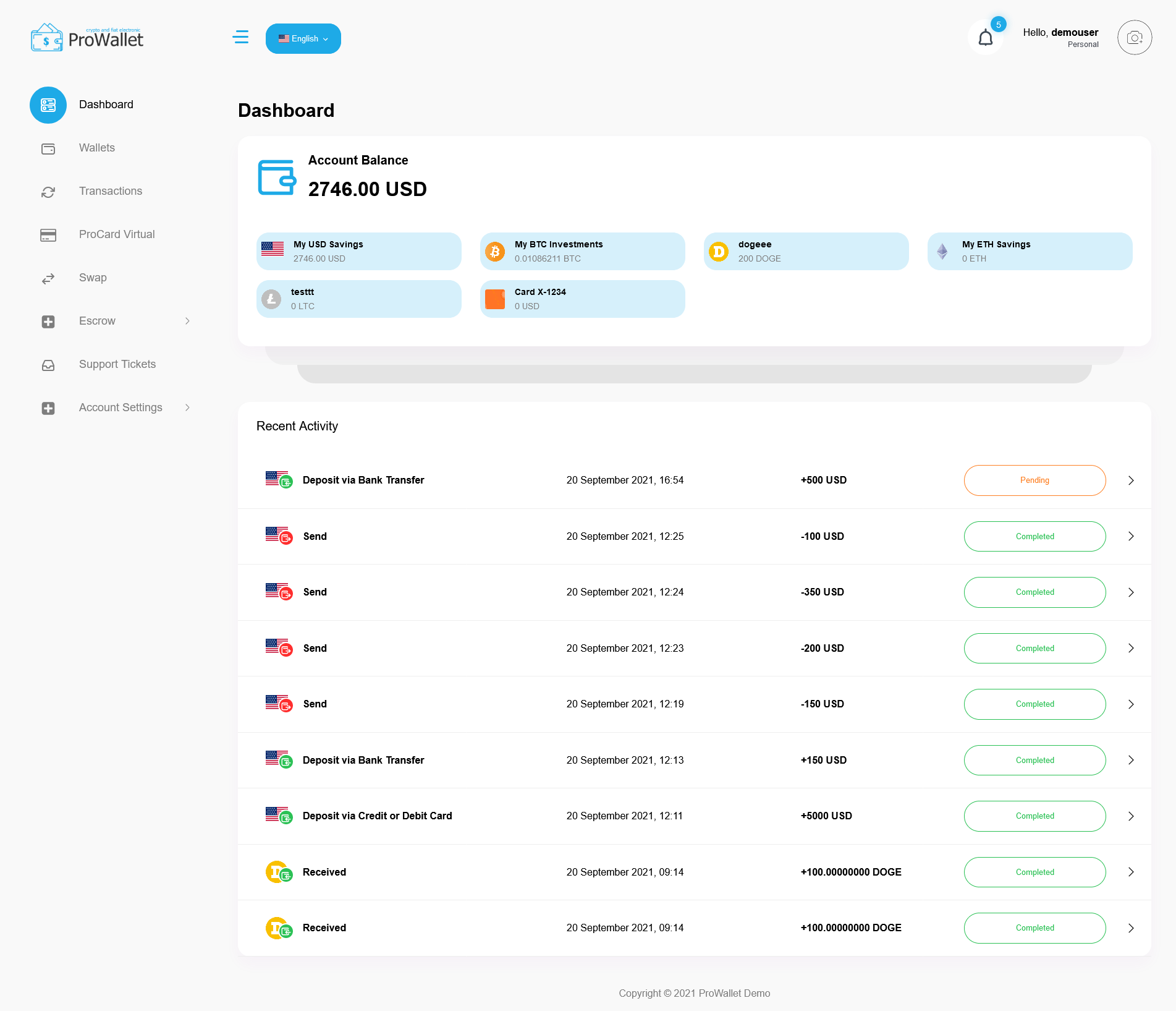ProWallet - Fiat and Crypto Currency Web Wallet - Screenshot 4