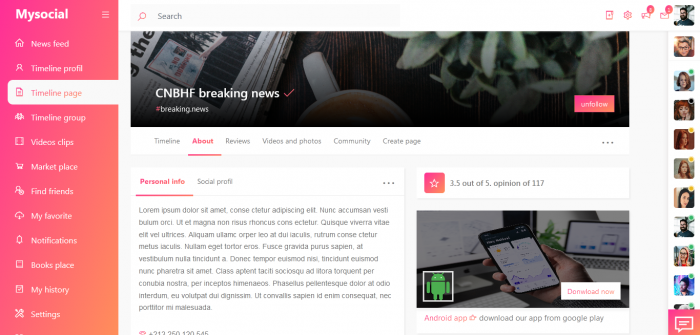 Mysocial -  social netwrok Bootstrap theme - Screenshot 1