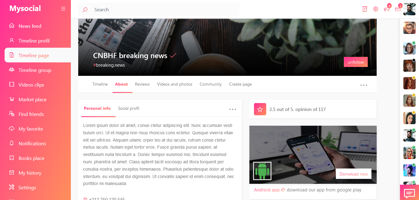 Mysocial -  social netwrok Bootstrap theme - Screenshot 1