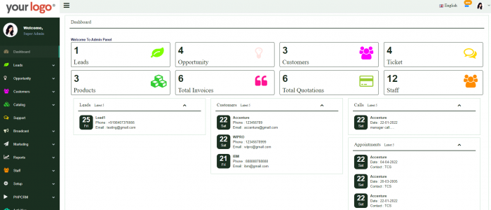 Visit Listing - PHP CRM PHP CRM - Screenshot 1