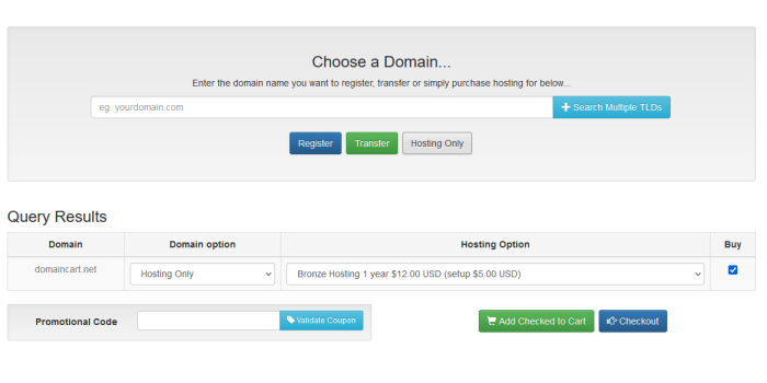 Domain and Hosting Order System with Ajax Domain Checker and Whois Lookup Tool - Screenshot 1