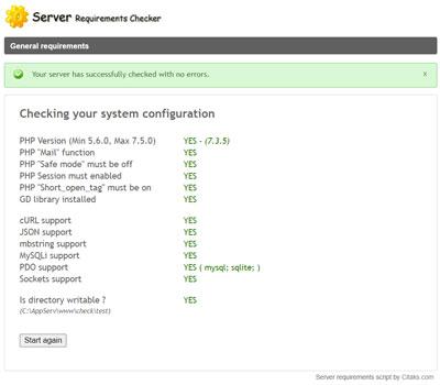 Server requirements checker PHP script - Screenshot 1