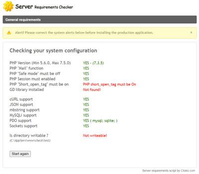 Server requirements checker PHP script - Screenshot 2