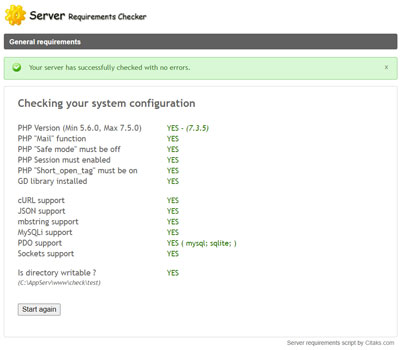 Server requirements checker PHP script - Screenshot 1