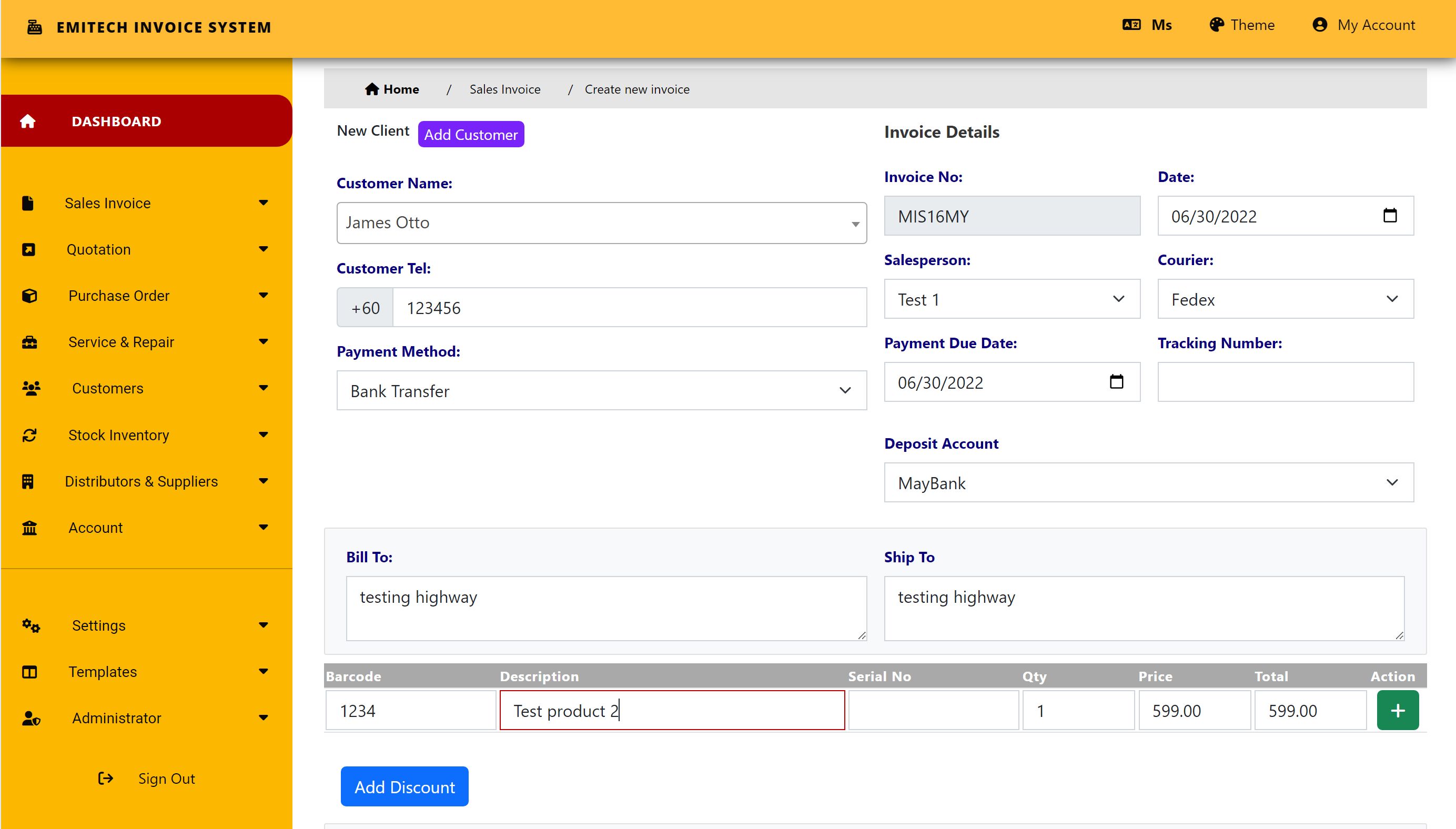 Emitech PHP Invoice System - Screenshot 3