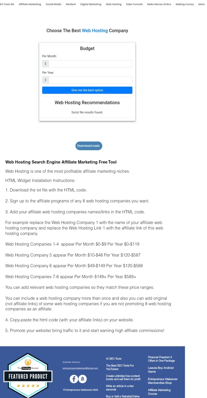 Affiliate Marketing Web Hosting Search Engine - Screenshot 1