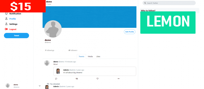 Lemon - The Ultimate Twitter Clone - Screenshot 1