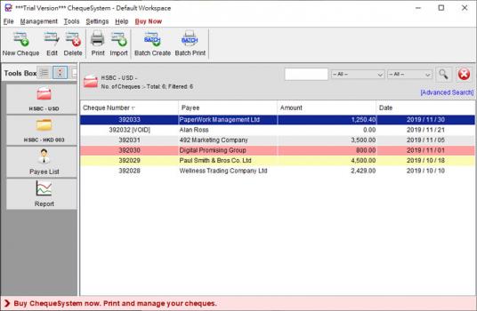 ChequeSystem Cheque Printing Software - Screenshot 1