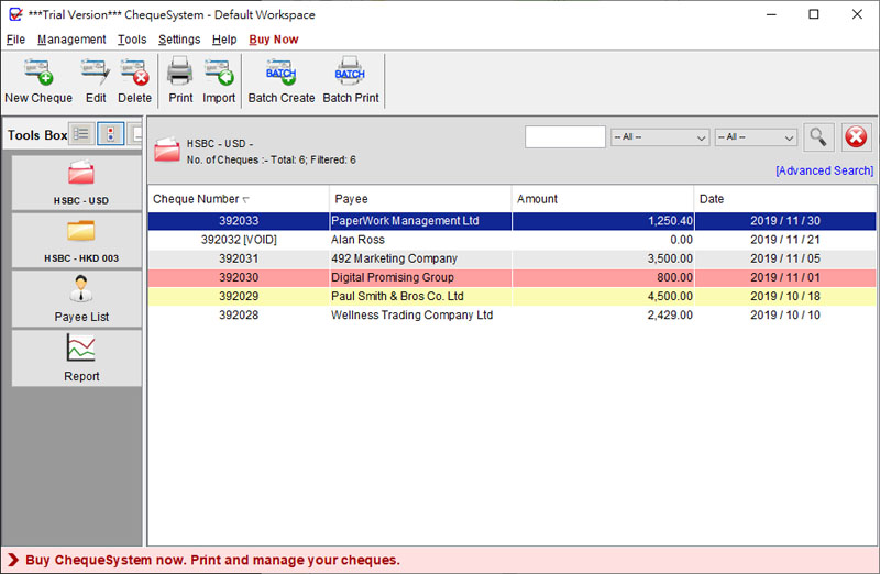 ChequeSystem Cheque Printing Software - Screenshot 1