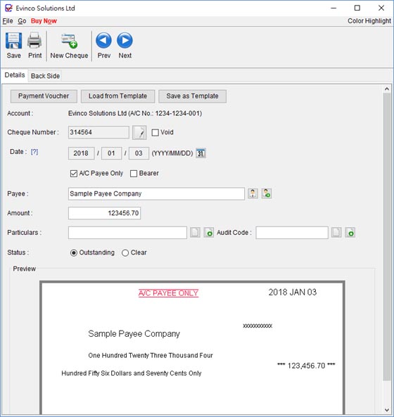 ChequeSystem Cheque Printing Software - Screenshot 2