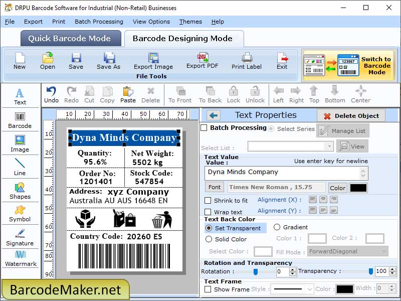 Industrial Barcode Printing Software - Screenshot 1