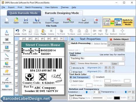Post Office Barcode Design Software - Screenshot 1