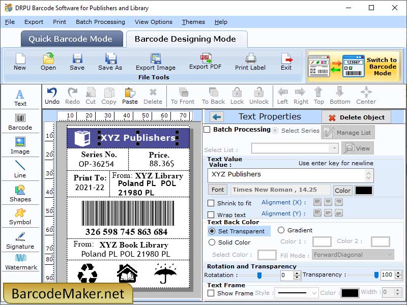 Library Barcode Maker Software - Screenshot 1