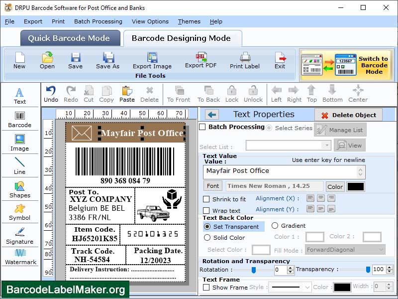 Courier Post Mailer Barcode Labels - Screenshot 1