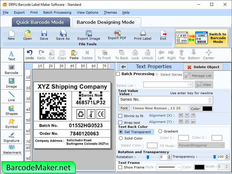 Standard Barcode Label Producer - Screenshot 1