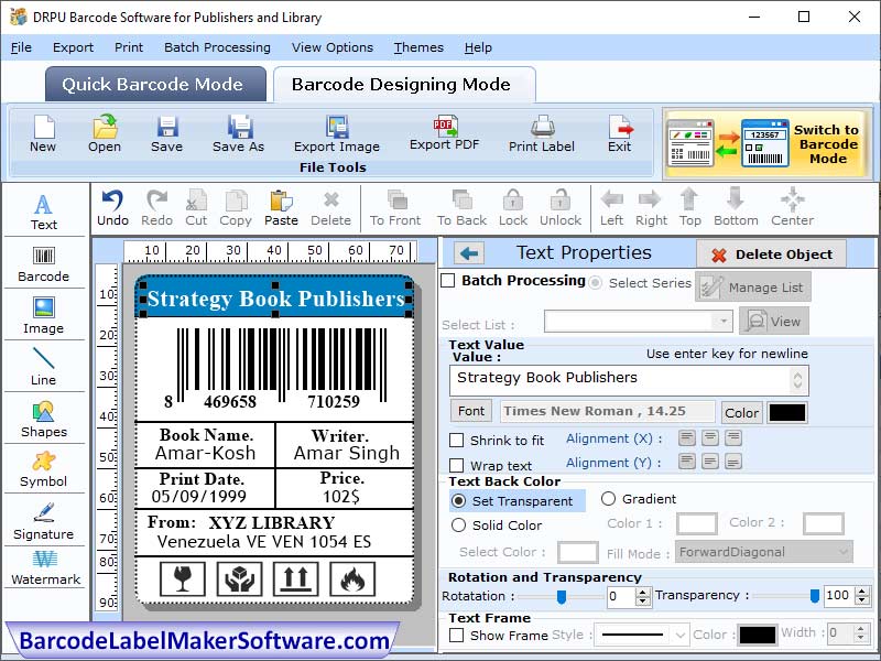 Barcode Software for Publishers Industry - Screenshot 1