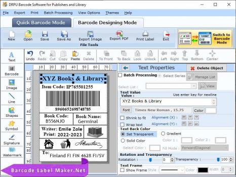 Library Barcodes Software - Screenshot 1