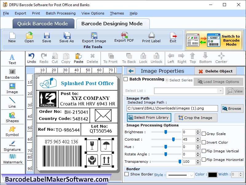 Postal Barcode Making Software - Screenshot 1