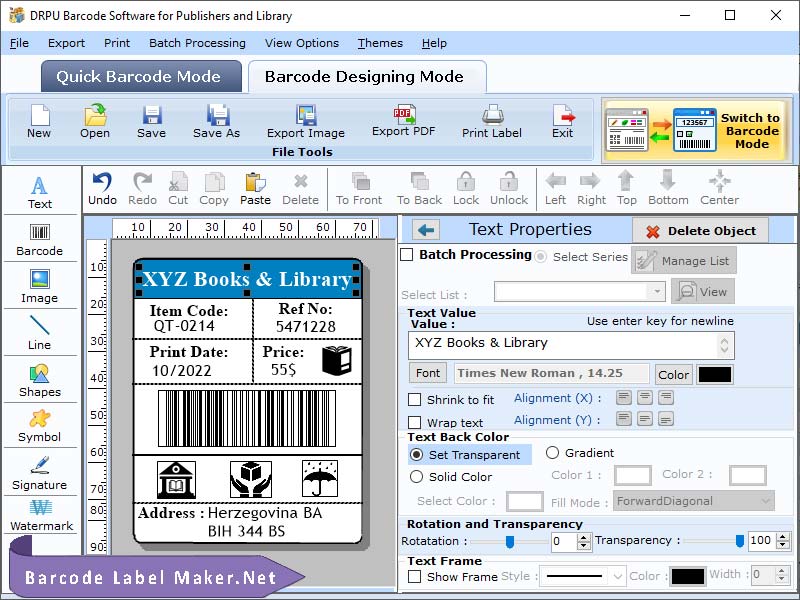 Library Barcode Label Maker - Screenshot 1