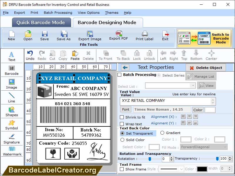 Retail Inventory Barcode Creator - Screenshot 1
