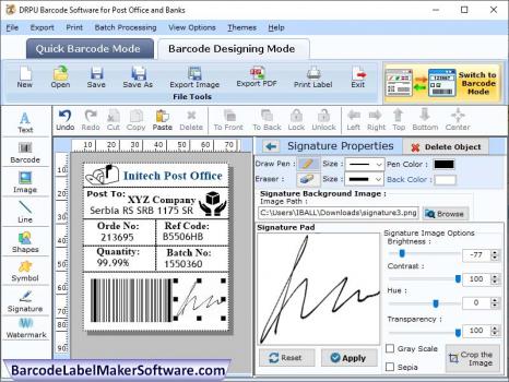 Post Office Bank Barcode Software - Screenshot 1